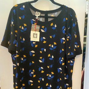 COPY - Anne Klein black floral blouse with button back